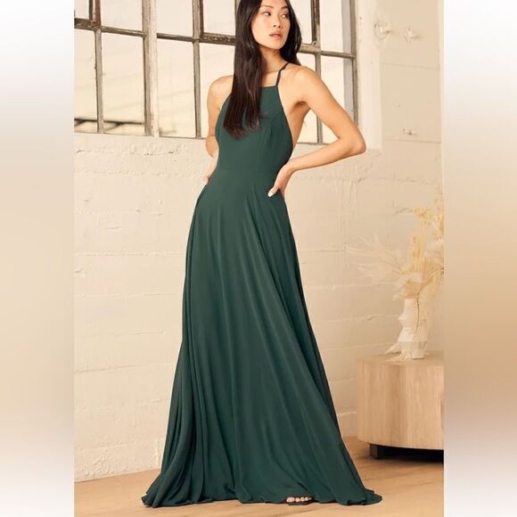 Lulu’s Mythical Love Dark Green Sleeveless Maxi Dress | Size M - Picture 1 of 10